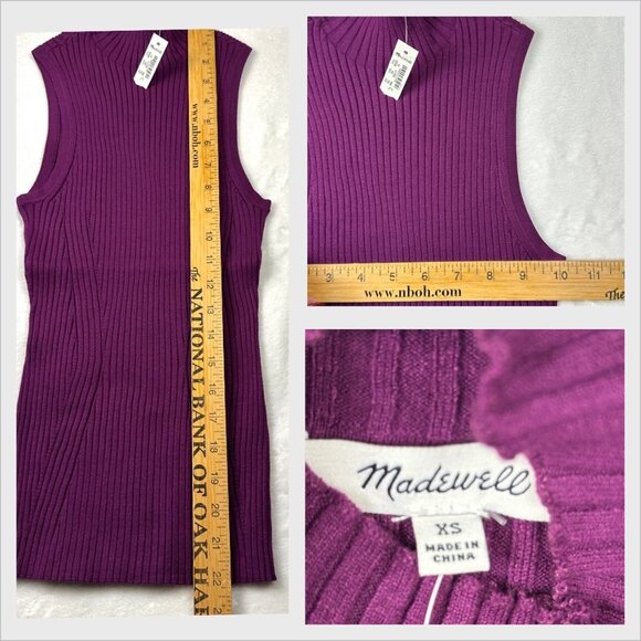 Madewell Ribbed Mock‑Neck Sweater Tank–XS Wine Minimalist Office Versatile NWT - Picture 8 of 9